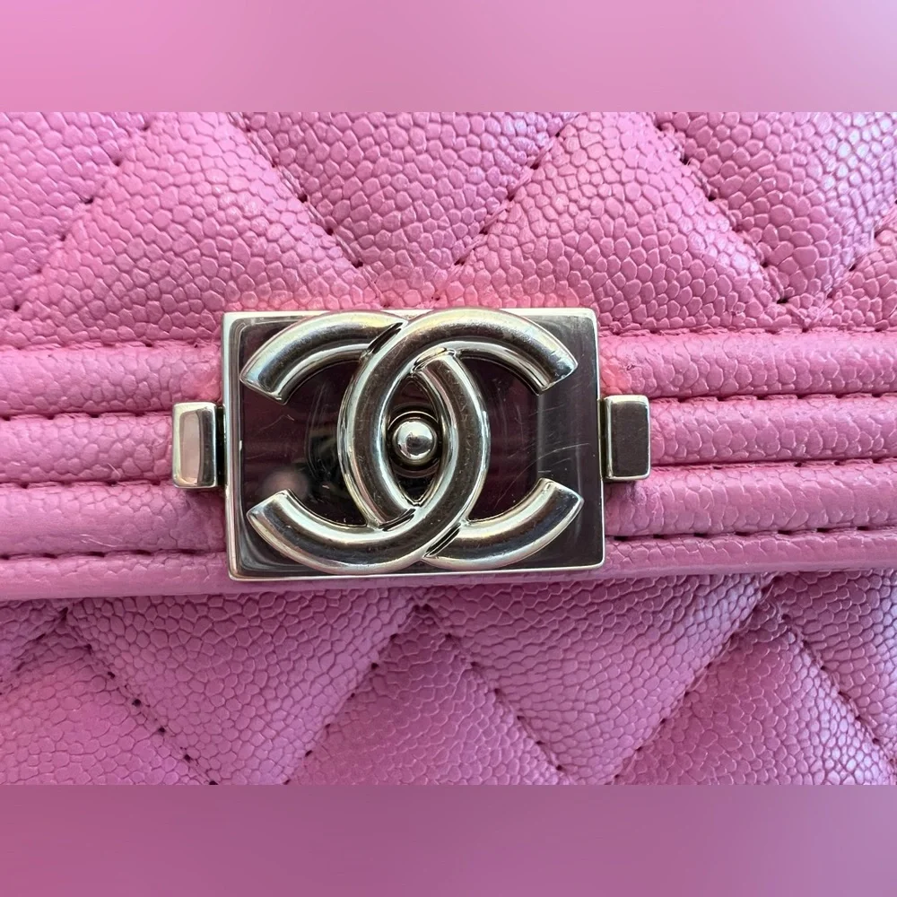 CHANEL  Caviar Leather Boy Flap Wallet Quilted Pink Great Condition/ Great Deal